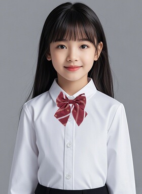 儿童白衬衫学生长袖春季棉男童演出校服小学生女童纯白色儿童衬衣