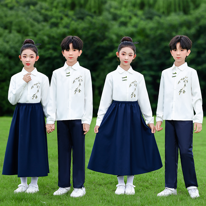 十一儿童合唱演出服幼儿园毕业照班服中国风小学生啦啦队表演服装