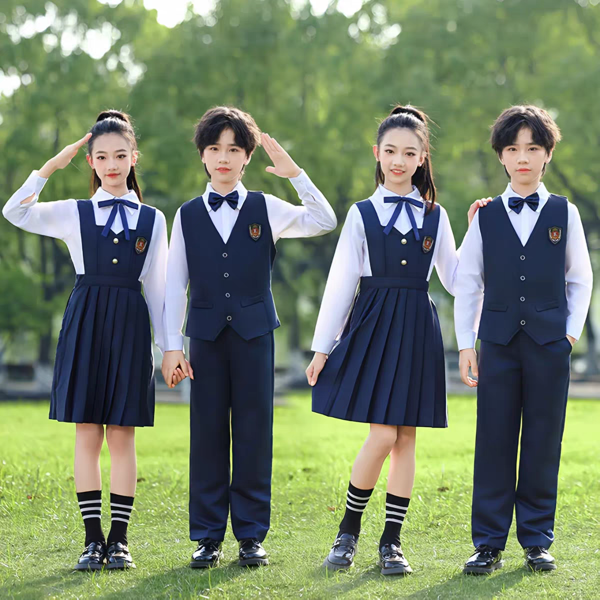 元旦新款儿童合唱演出服中小学生诗朗诵表演服英伦风学院班服校服