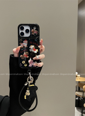 黑色新年小马适用于苹果17promax手机壳iPhone16promax高级感15pro新款14promax韩系17pro马年13带挂绳16卡通