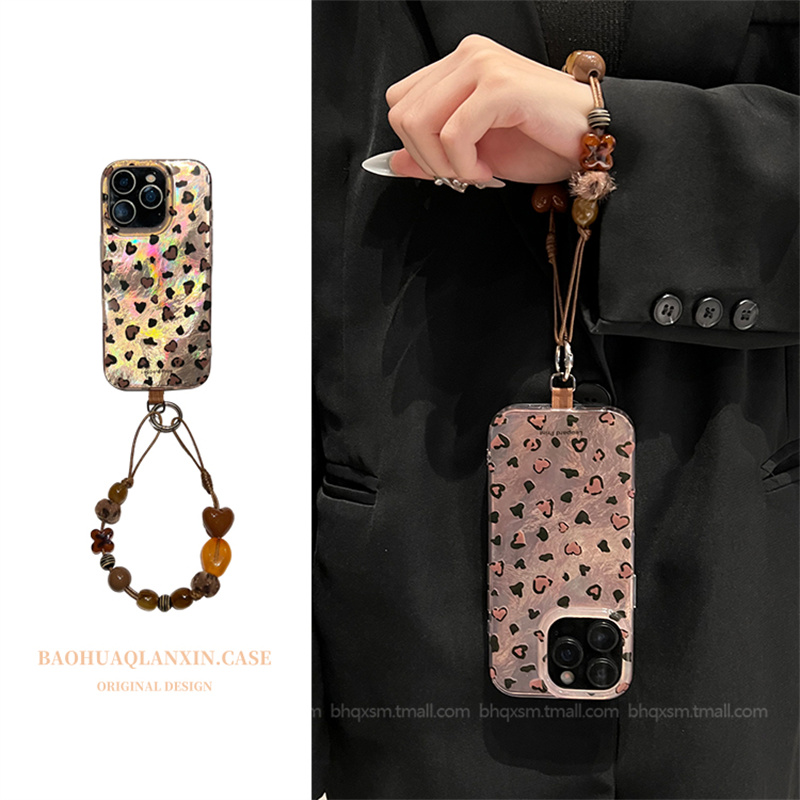 纸纹爱心豹纹适用于苹果17promax手机壳iPhone15promax斜挎可背挂绳16pro新款14promax可爱卡通13pro日韩小众
