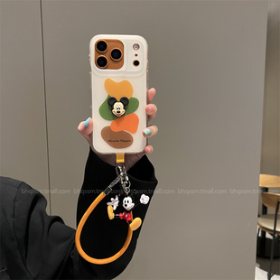 14promax高級感13pro保護套 橙黃綠色塊小奇貼適用于蘋果17promax手機殼iPhone16promax斜挎可背掛繩16pro新款