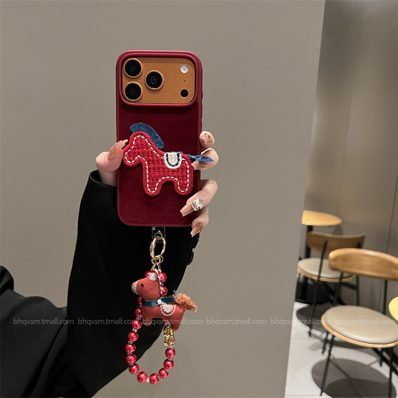 ins丝绒红刺绣红蓝马适用于苹果17promax手机壳iPhone16promax新年款15pro喜庆14promax高级感iPhone13保护套,3C数码配件,手机保护套/壳,淘宝优惠券,粉丝福利购,淘宝优惠卷