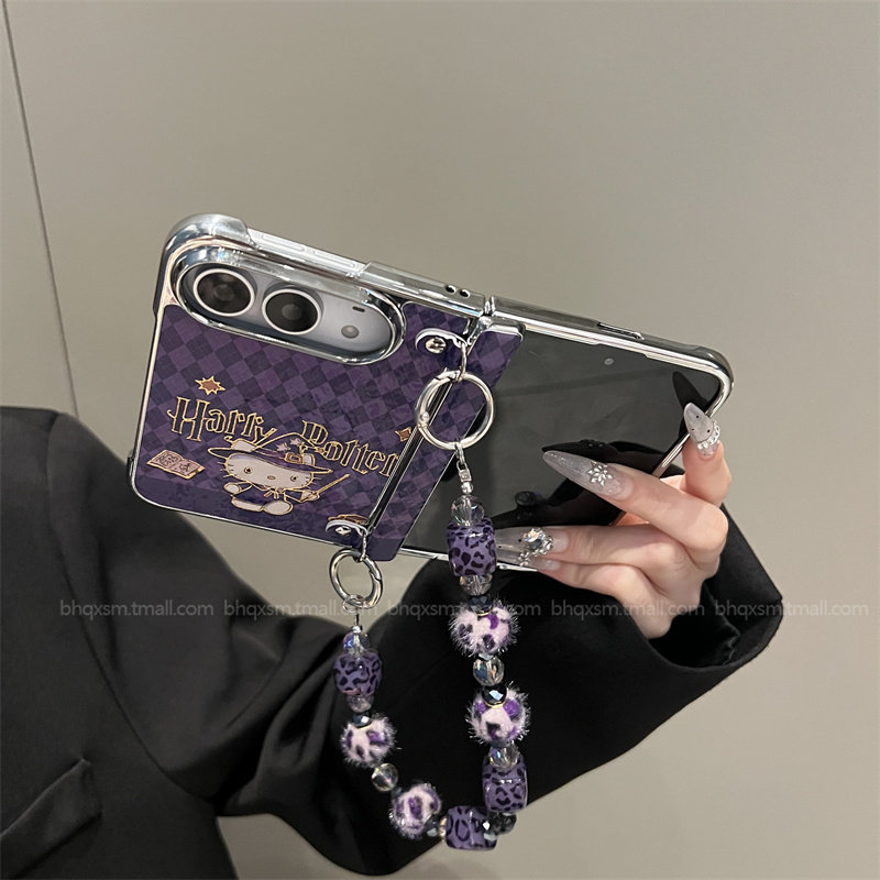 烫金紫菱格魔法猫咪适用于iPhoneDUO手机壳iPhone18ULtra可爱卡通折叠屏DUO可背带挂绳韩系DUO高级感女款外壳