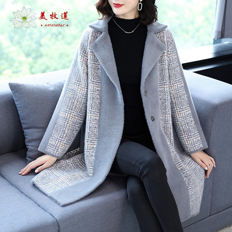 胖妈妈秋冬水貂绒大衣中长款高贵40岁50中老年女装洋气大码外套厚