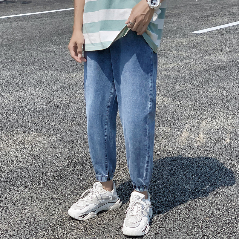 Spring and summer jeans trendy brand stretch drawstring jeans