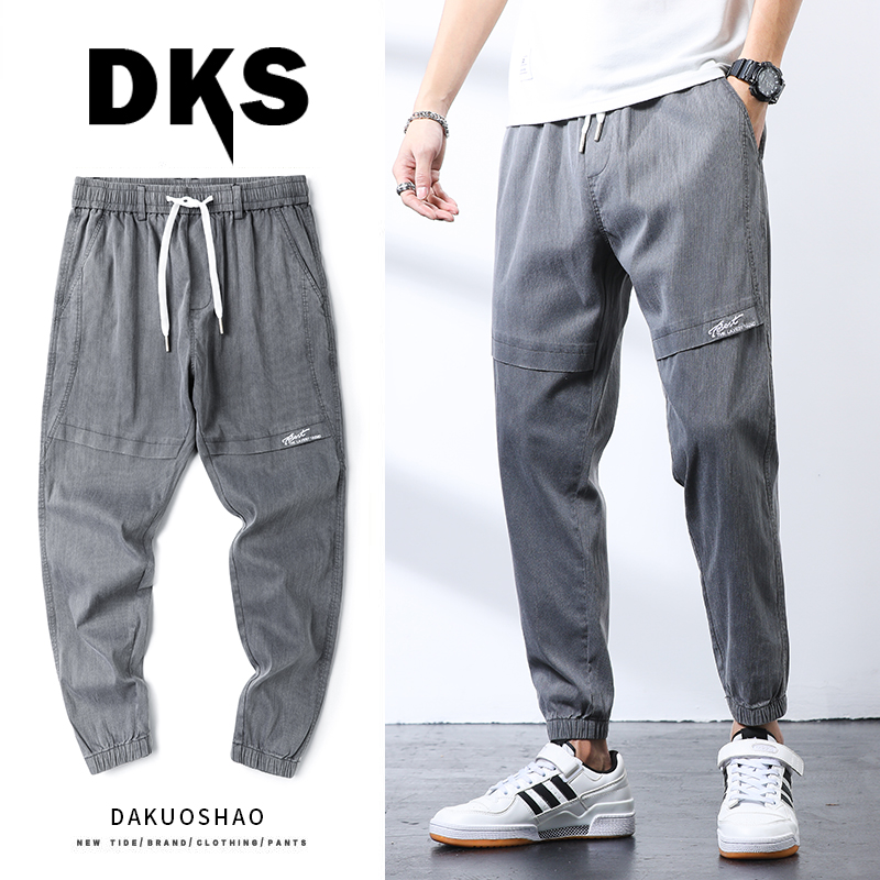 Spring and summer new elastic waist band jeans men's casual pants men's casual pants