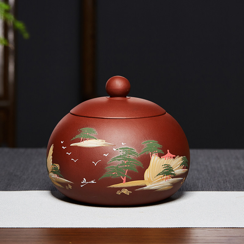 宜兴紫砂茶叶罐紫泥茶罐小号存茶密封醒茶罐散茶普洱家用储茶罐子