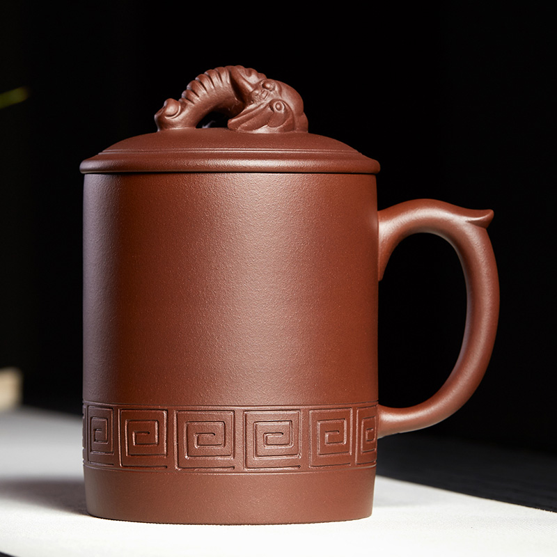 宜兴原矿紫泥紫砂杯名家手工茶具泡茶杯大容量男士家用茶杯盖杯
