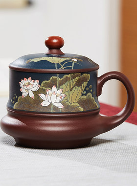 紫砂杯精致功夫茶杯中国风喝茶杯子个人专用高档陶瓷大容量盖杯男