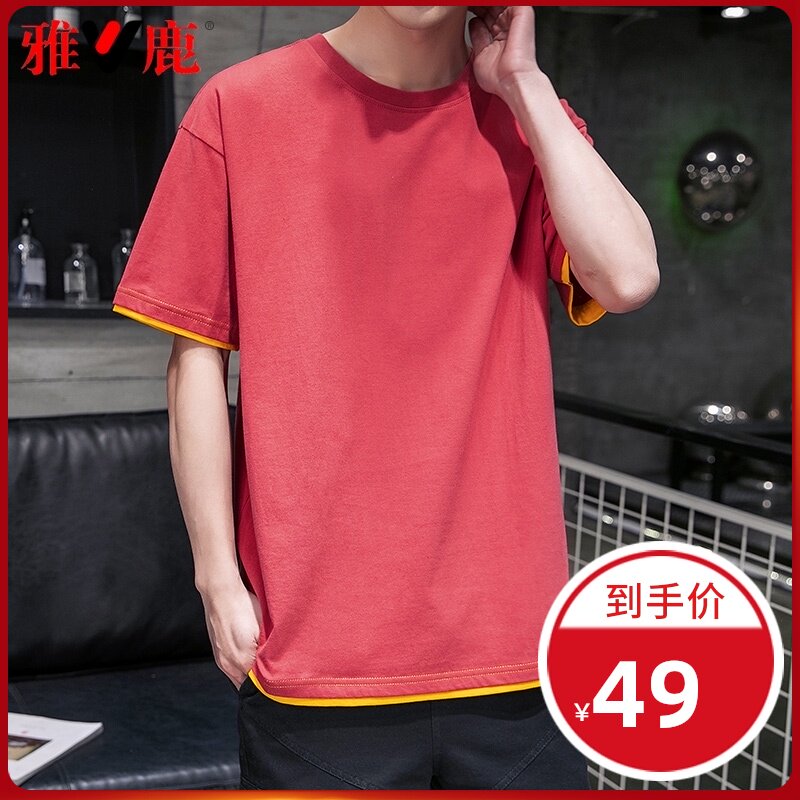 雅鹿红色t恤男短袖2021新款牛年本命年男士体恤衣服宽松潮流男装|ruв категории Мужская одежда, футболка - от Buy2taobao.com для оказания профессиональной услуги покупки агента Taobao
