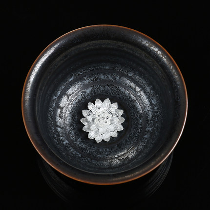 甲盏窑 李甲栈天目杯银饰七彩银杯品茗杯陶瓷茶杯功夫主人杯