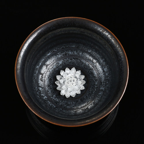 甲盏窑天目银饰七彩品茗陶瓷茶杯