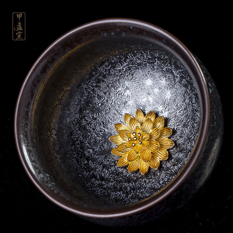 甲盏窑 李甲栈天目杯 金包银工艺 品茗杯陶瓷茶杯功夫主人杯