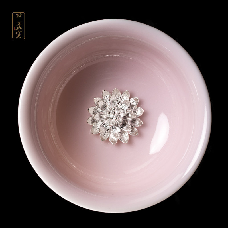 甲盏窑 李甲栈德化品茗杯纯银镶嵌茶杯主人杯 女士茶杯个人杯