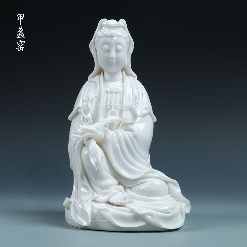 甲盏窑   李甲栈大师德化白瓷佛像工艺品摆件观音/披坐蒲团观音