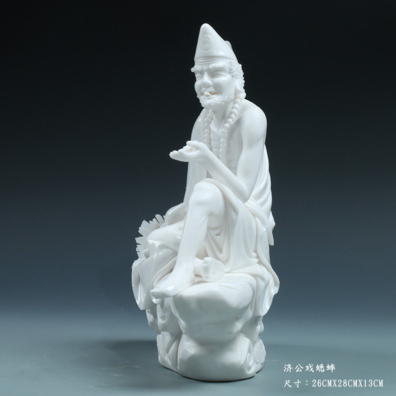 甲盏窑  德化白瓷大师李甲盏雕塑艺术家居客厅摆件/济公戏蟋蟀