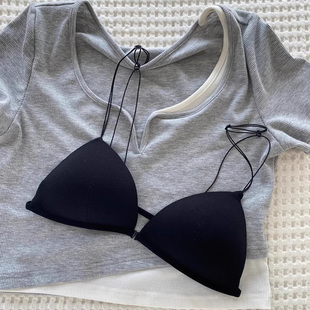 法式 前扣内衣女小胸聚拢无钢圈美背文胸罩无痕细带三角杯吊带背心