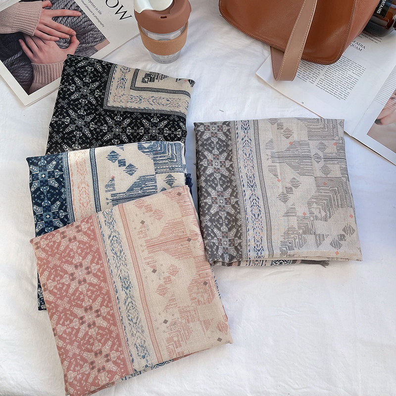 韩国东大门素色棉麻围巾披肩两用长款新款女百搭长方形防晒披肩