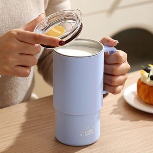 高颜值轻奢学生咖啡奶茶杯带盖手柄 上班族大容量304不锈钢马克杯