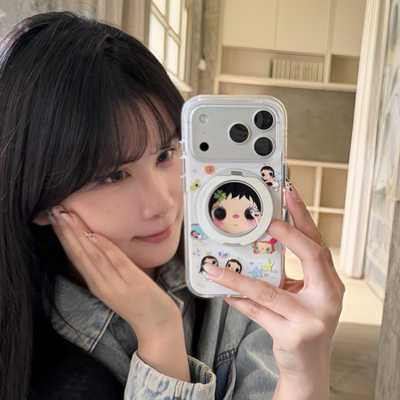 日韩趣味卡通天使小玉yuy适用苹果18promax手机壳iphone17pro新款15女16pro支点支架15pro全包防摔手机套