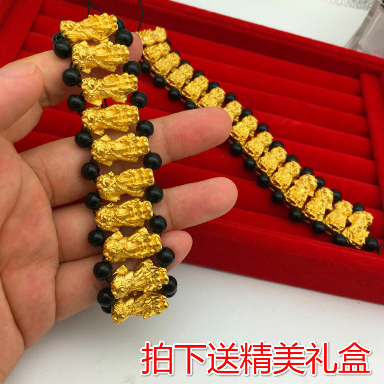 抖音同款聚财貔貅手链不掉色欧币镀黄金越南沙金男女情侣手串首饰
