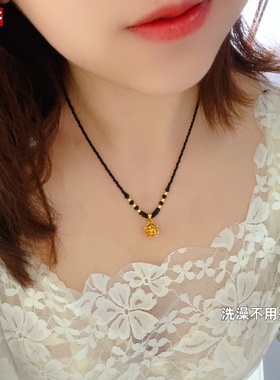 越南沙金项链女国潮风绣球吊坠铜合金黑绳编织成人宝宝久不掉色