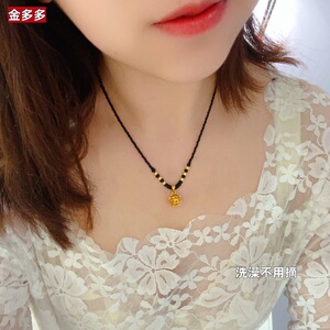 越南沙金项链女国潮风绣球吊坠铜合金黑绳编织成人宝宝久不掉色