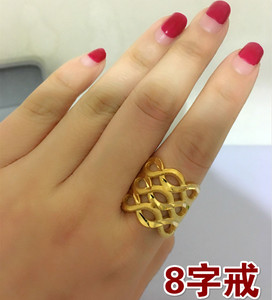 不掉色黄锡金欧美开口戒指欧币个性时尚女款大戒18K镀金结婚首饰