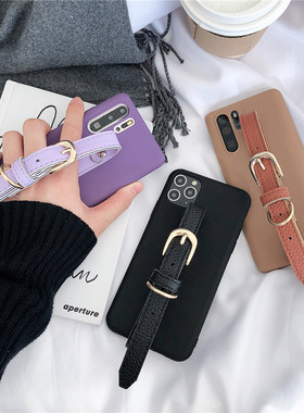 焦糖色香芋紫色适用于华为mate50pro手机壳手腕带p40保护套p30简约个性nova10/9/8/7/6/5全包荣耀60/70/V30潮