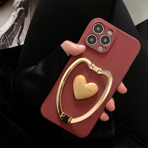ins酒红色爱心金属扣vivo x90pro手机壳x80全包x70个性s7/s9网红s10简约x60/x30保护套x50/x27防摔s12软壳s15