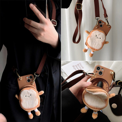 吐司面包零钱包三星s24+手机壳s25ultra软壳s23fe斜跨挂脖s10/s9/s8保护套note10pro可爱s22/21/20创意a16/13