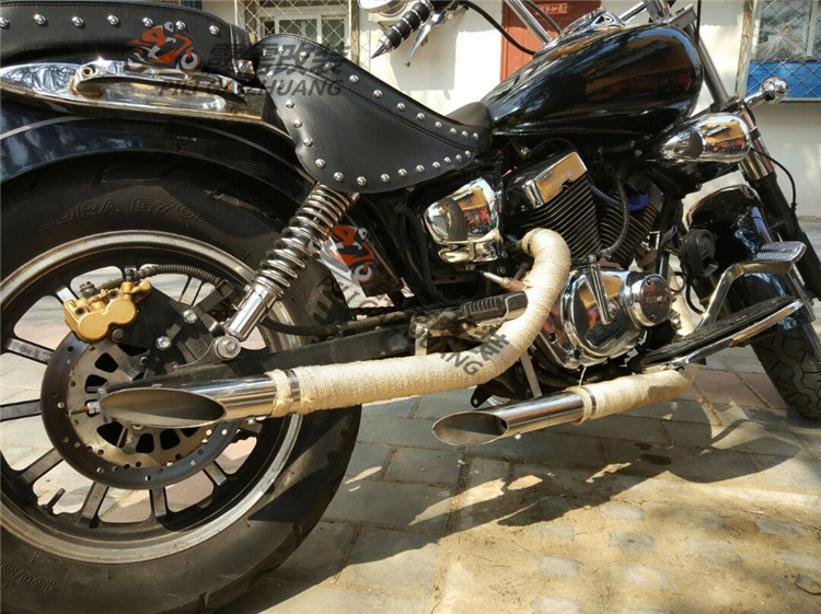摩托车巡航太子雅马哈天王250 xv250改装复古直通排气管带消音器