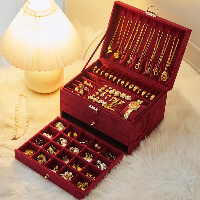 丝绒防护 高档精致首饰盒2026新款 耳环项链耳钉饰品黄金收纳盒,收纳整理,首饰盒,淘宝优惠券,粉丝福利购,淘宝优惠卷