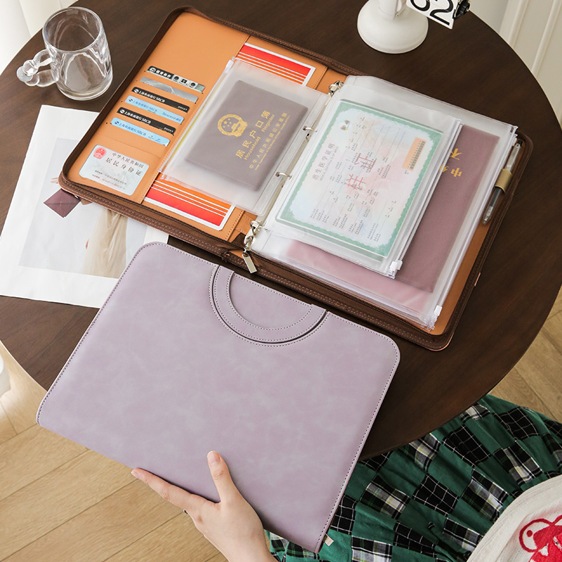 皮质高级感宝宝证件收纳册荣誉证书a4文件家庭证件收纳册大容量活