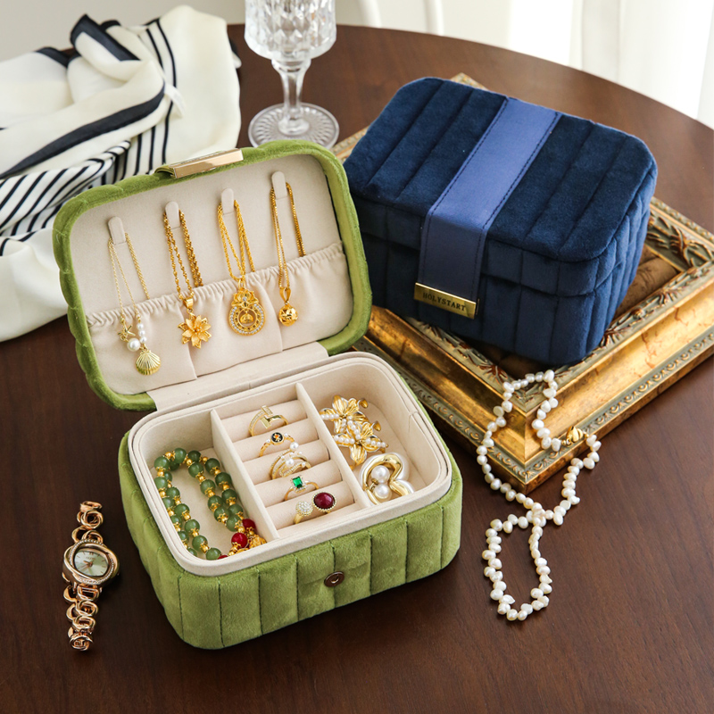绒布质感!复古丝绒首饰盒高档精致防氧化轻奢项链耳钉耳环收纳盒
