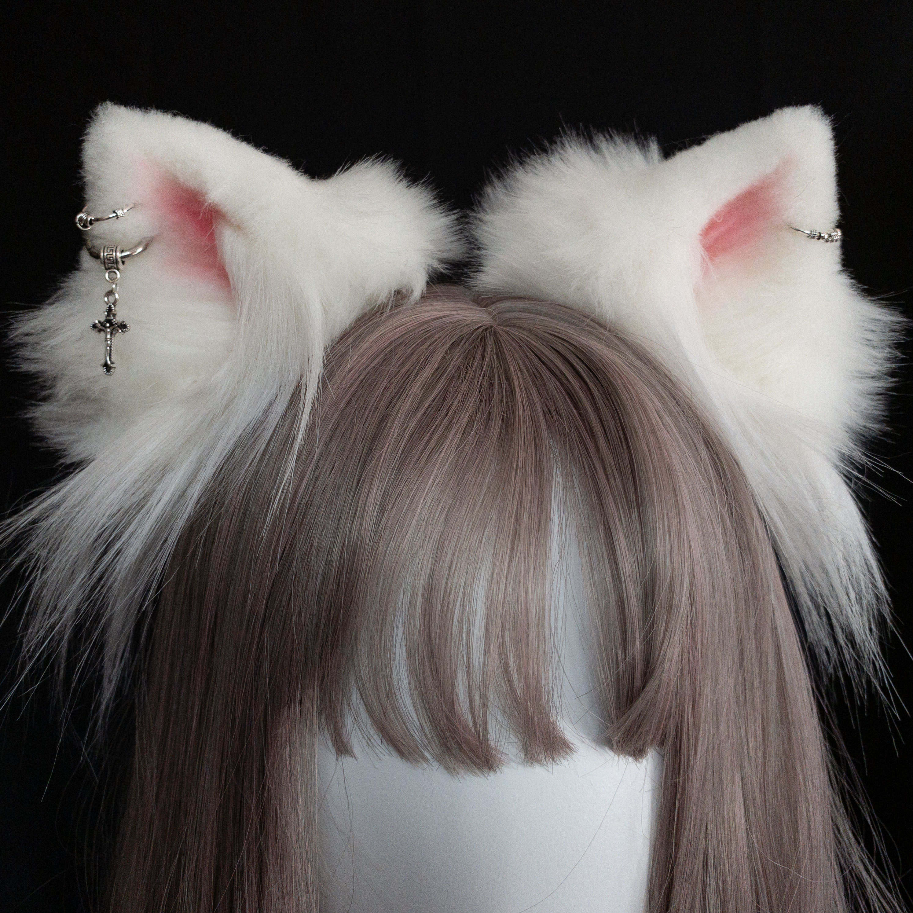 白色猫耳粉色兽耳头饰lolita手工可爱cosplay黄色耳朵发夹kc发箍