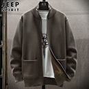 立领休闲毛线衣外套 2024秋冬加绒针织衫 吉普JEEP拉链开衫 毛衣男士