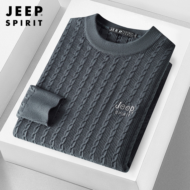 JEEP吉普羊毛毛衣男士冬季新款中老年爸爸冬装加厚保暖针织衫上衣