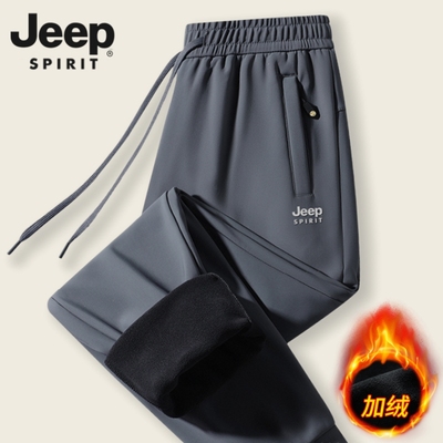 吉普Jeep加绒加厚运动裤男冬季中年卫裤爸爸冬装男款带绒休闲裤子