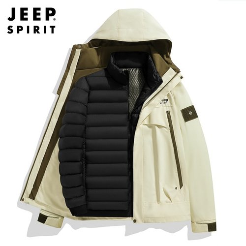 吉普冲锋衣羽绒服男冬季户外保暖