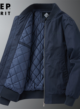 吉普JEEP棉衣外套男士冬季中年爸爸棒球领加棉加厚宽松休闲棉服男