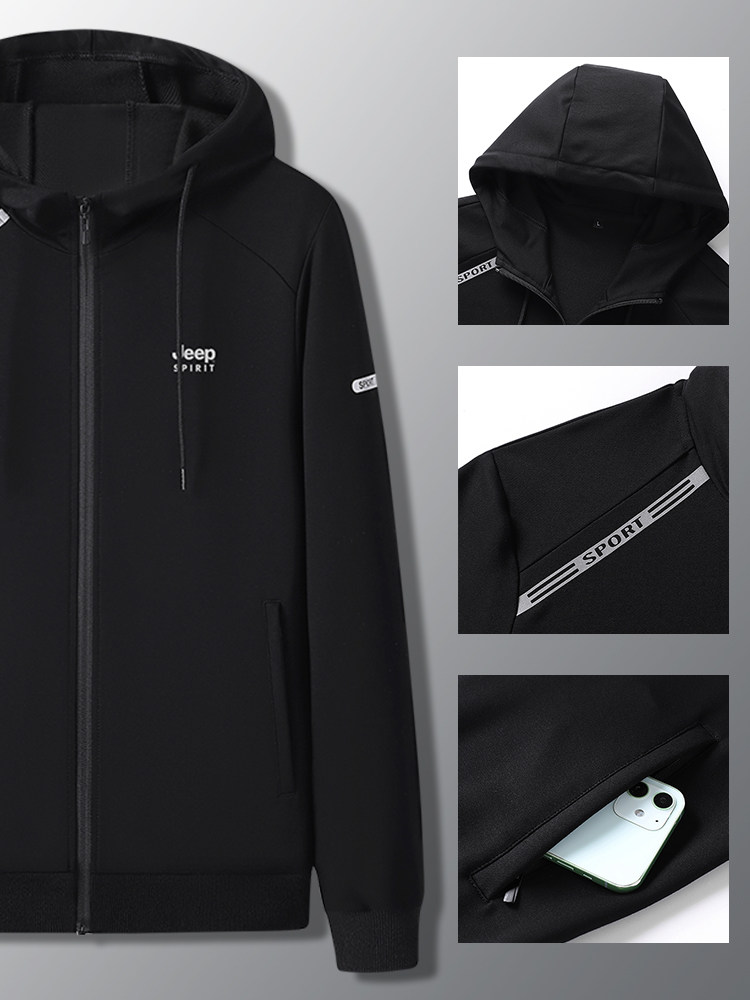 지프 순면 스포츠 정장 남성 봄 새로운 러닝 후드 캐주얼 운동복 남성용 3 피스 세트