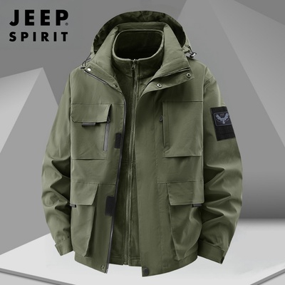 【吉普】户外冲锋衣男冬季三合一
