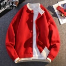 外套 毛线衣开衫 吉普假两件毛衣男士 2026秋冬本命年马年红色针织衫