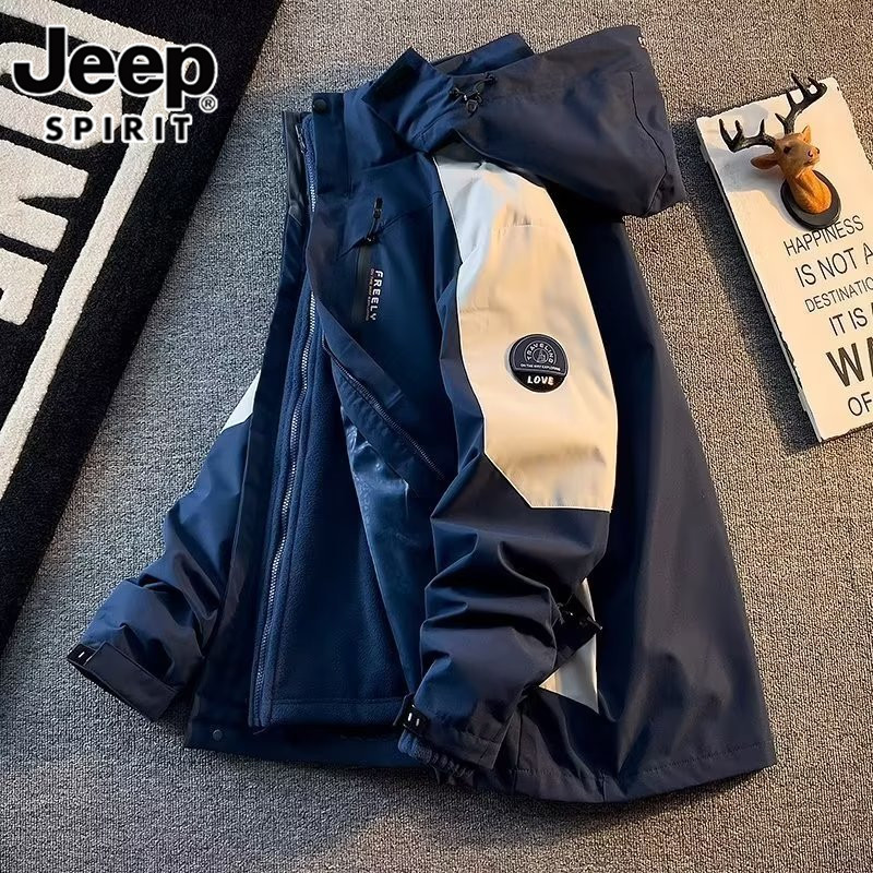Jeep spirit外套男士冬季保暖三合一可拆卸冲锋上衣加绒加厚夹克