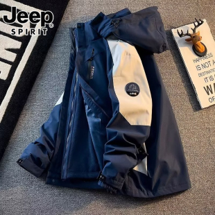 保暖三合一可拆卸冲锋上衣加绒加厚夹克 冬季 Jeep spirit外套男士