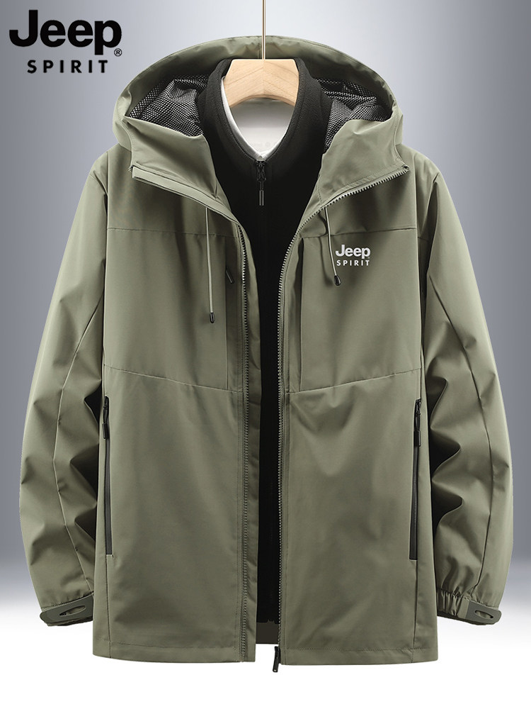 JEEP JEEP 어썰트 재킷 남성 봄 가을 야외 3-IN-1 겨울 벨벳 두꺼운 중년 캐주얼 탑