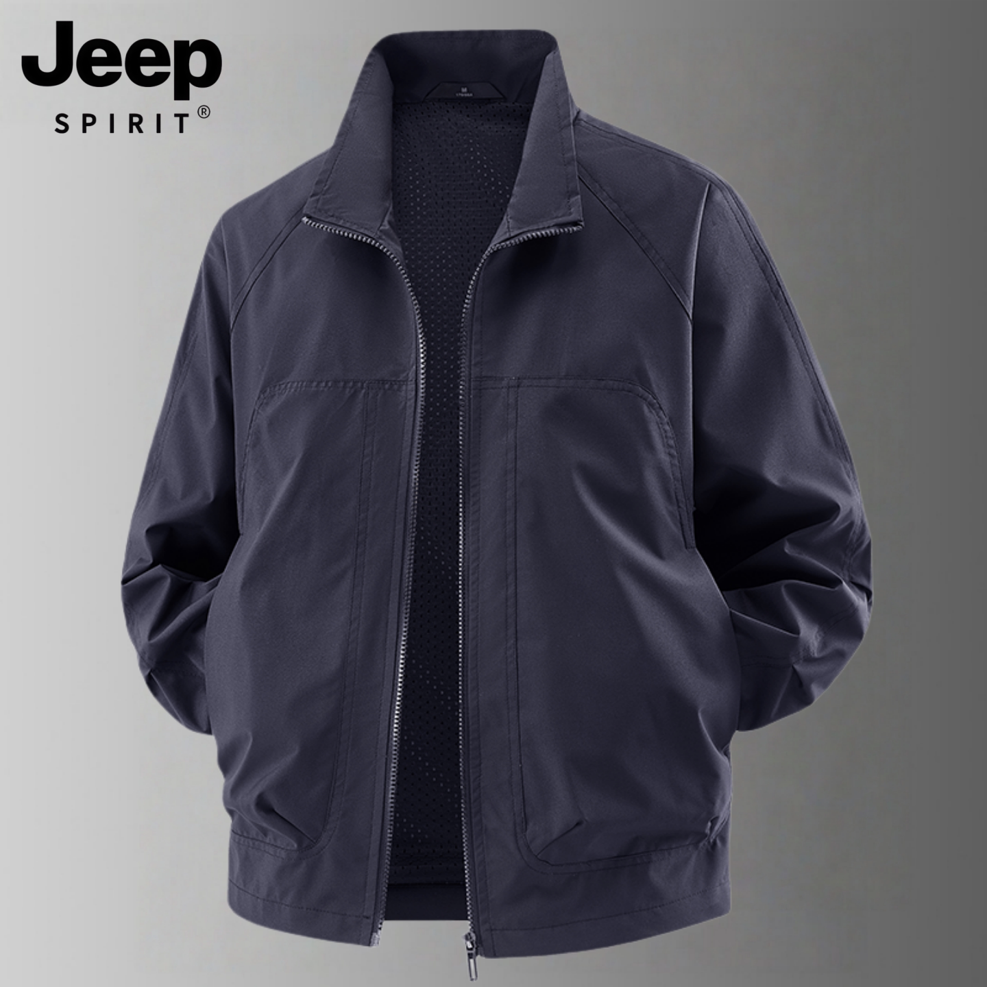 吉普休闲夹克男士春季薄款中年爸爸男装衣服男式春装立领运动外套