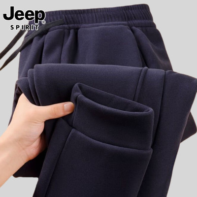 吉普加绒加厚运动裤男士冬季宽松束脚防风裤大码加肥加大休闲裤子